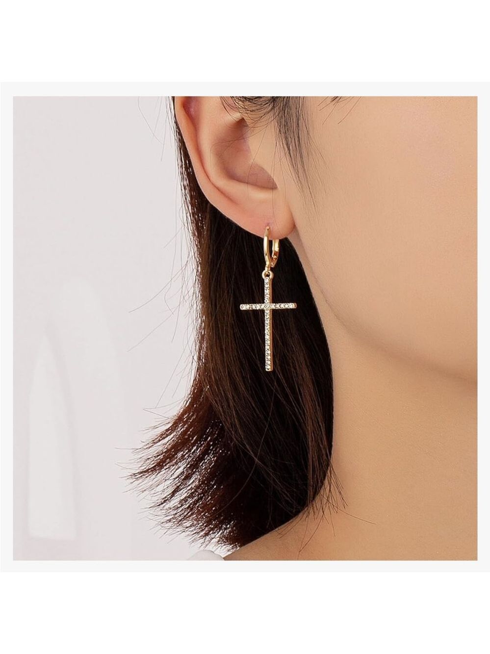New cross earrings yellow gold cubic zirconia cz 2 inch religious jewelry NWOT